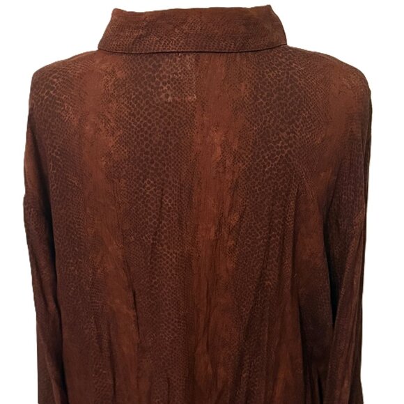 CM Shapes Brown Long Sleeve Printed Button Up Womens Shirt Top 1X 90s Y2K - Picture 5 of 8